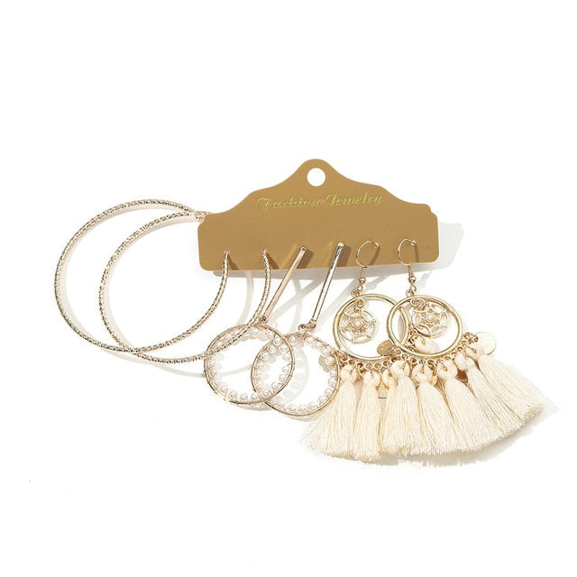 Big Round Tassel Earrings Set